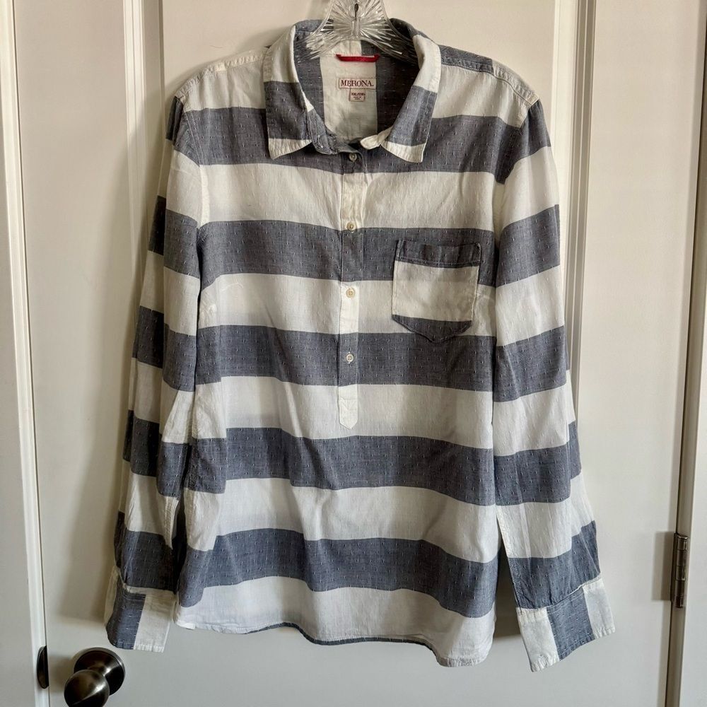 Blue and White Striped Blouse